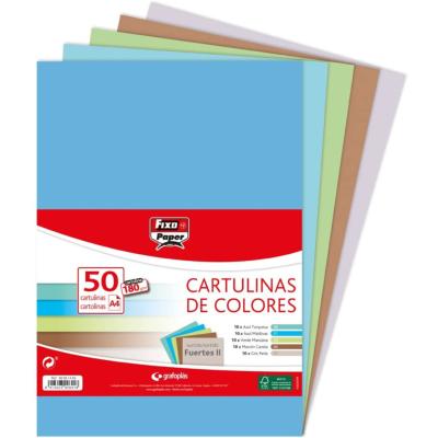 Cartulina A-4 Colores Fuertes 180 Grs.Paq. 50 hojas