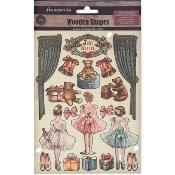 Apliques de madera Stamperia A5 The Nutcracker ballet y oso de peluche